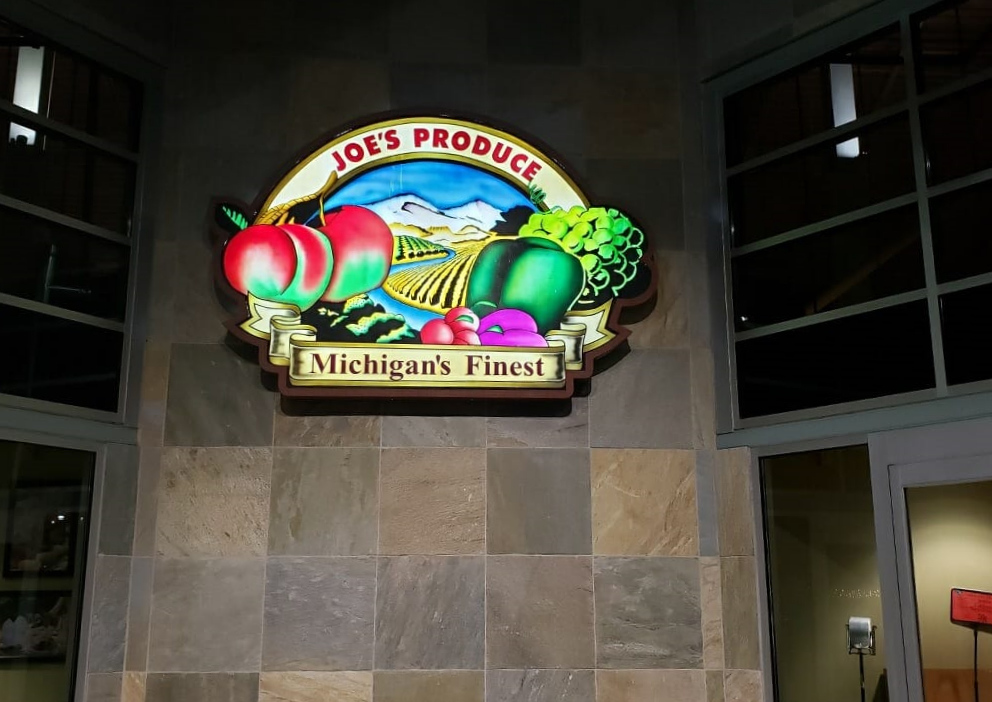 This picture shows how we used LED retrofits inside an outdoor sign for Joe's Produce Market.